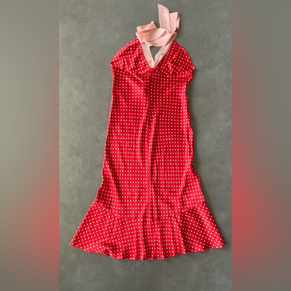 New Poleci Vintage Silk Women’s Slip On Neck Tie Red Polka Dot Dress Size 8 - Picture 12 of 16